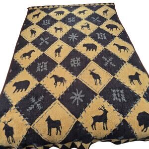 Vintage Hi Pile San Marcos Throw Blanket Brown Reversible Moose Lodge Cabin